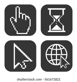 Cursor icons vector set on gray  buttons