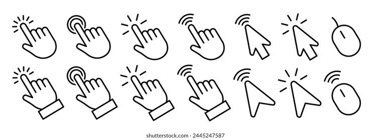 Cursor Icons.Clickable Cursor Icons: Pointer Mouse Cursor, Clicking Hand, Pointing Gestures
