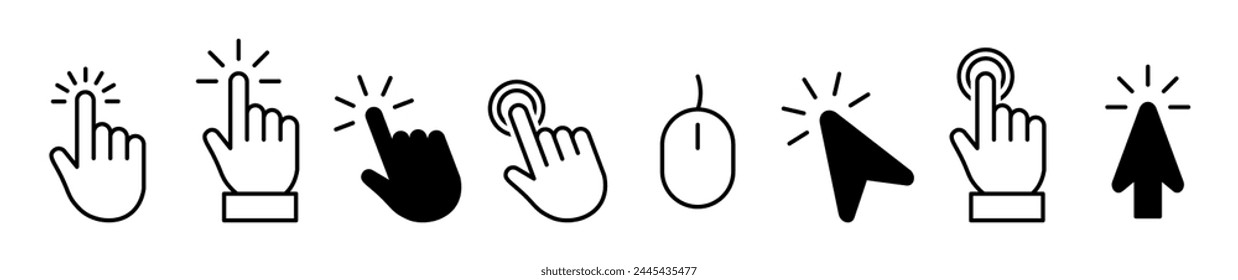 Cursor Icons.Clickable Cursor Icons: Pointer Mouse Cursor, Clicking Hand, Pointing Gestures 