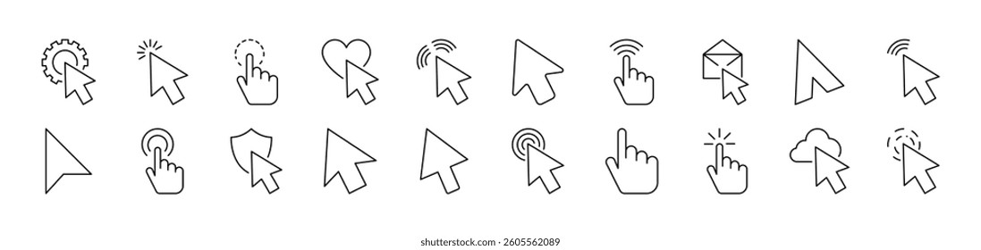Cursor Line Icon Collection. Editable Stroke. Perfect for Infographics, Articles, Books, Flyers, Banners