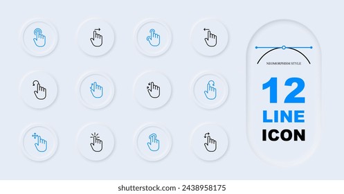 Conjunto de iconos de línea de cursor. Ratón, monitor, área, flecha, puntero, ordenador, clic, sensor, touchpad, control. Estilo neomorfista. Icono de línea vectorial para negocios