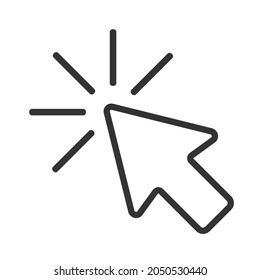 Icono de línea del cursor. Símbolo vectorial en estilo plano y a la moda sobre fondo blanco. Haga clic en flecha blanca.