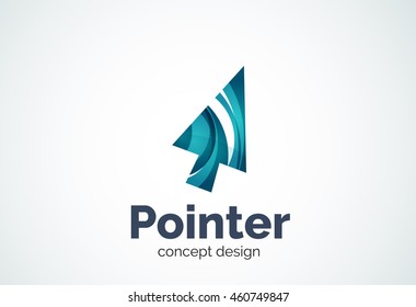 Modelo de logotipo do cursor, ponteiro do mouse e conceito de seta. Logotipo de design moderno mínimo criado com formas geométricas - círculos, elementos sobrepostos