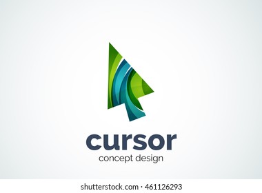 Cursor logo template, mouse pointer and arrow concept. Modern minimal design logotype created with geometric shapes - circles, overlapping elements