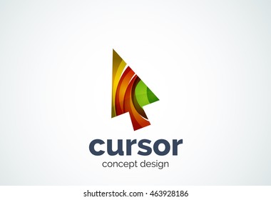 Cursor logo template, mouse pointer and arrow concept. Modern minimal design logotype created with geometric shapes - circles, overlapping elements
