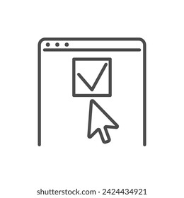 The cursor makes a choice, the arrow presses the check mark on the ballot papers. A voting ballot is shown on the screen of a computer or laptop. Voting, e-voting, elections, democracy.