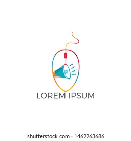 Cursor megaphone logo design. Mouse and megaphone Icon logo design element.