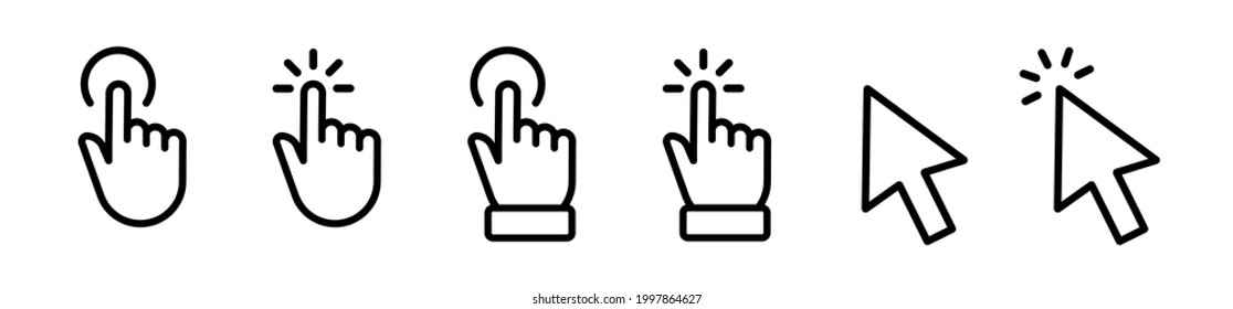 Cursor mouse arrows icons set. Hand click for app and web design. Cursor finger pointer isolated. Stock vector elements.