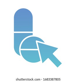 cursor mouse with capsule health online silhouette gradient style vector illustration design