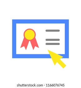 cursor mouse and diploma, take course and online education concept