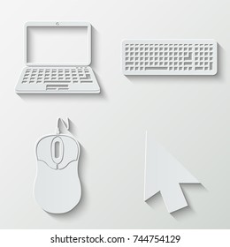Cursor mouse and laptop icons - paper  set