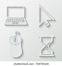 Cursor mouse and laptop icons - paper  set