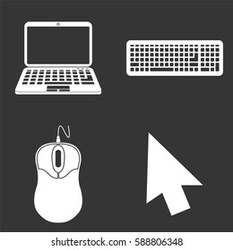 Cursor mouse and laptop icons set isolated on  gray