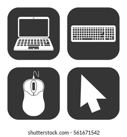 Cursor mouse and laptop icons vector set on gray  buttons