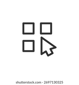 Cursor na grade, ícone linear. Seleção múltipla e escolha de objeto. Linha com traçado editável.