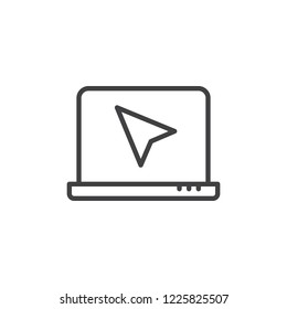 Cursor on laptop screen outline icon. linear style sign for mobile concept and web design. Computer mouse cursor simple line vector icon. Mouse pointer click symbol, logo illustration. Pixel perfect 