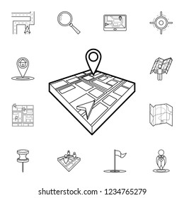cursor and pin on 3d map icon. Detailed set of navigation icons. Premium graphic design. One of the collection icons for websites, web design, mobile app