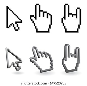 cursor pixel - arrow and hand 3d