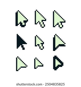 Cursor pixel art icons set, pointer, mouse arrow, design for logo, web, mobile app, badges and patches. isolated vector illustration. 8-bit.