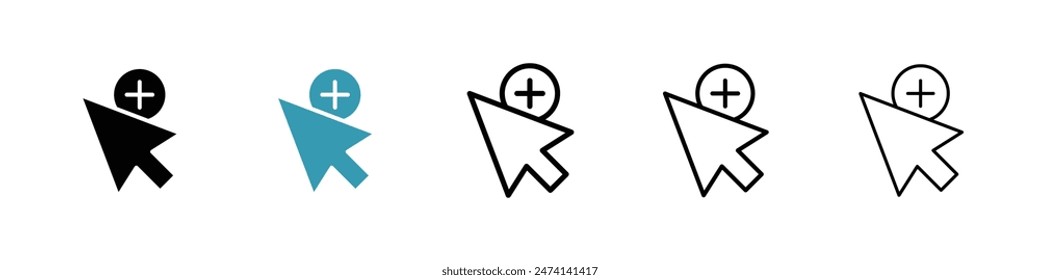 Cursor plus icon set. computer click arrow icon for UI designs.