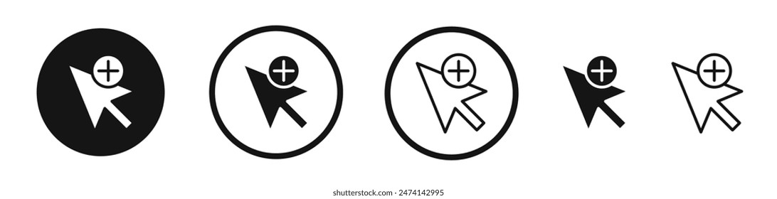 Cursor Plus Icon Set. Computer Cursor Arrow Icon Design.