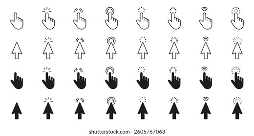 Cursor And Pointer Click Gesture Line And Solid Icon Set. Digital Navigation And Touchscreen Interaction Symbol Collection. Isolated Vector Illustration. - Powered by Shutterstock - Get 15% off with code: PIKWIZARD15