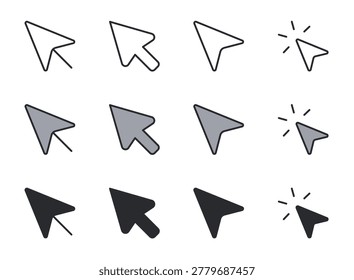 Cursor Pointer and Click Icon Set Line Duotone and Filled Vector Illustration.