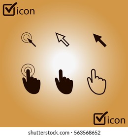 Cursor pointer icons. Click press and touch actions. Flat style.