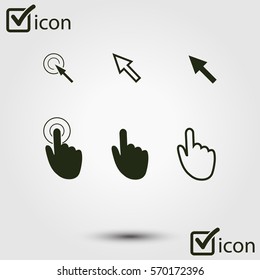 Cursor pointer icons. Click press and touch actions. Flat style.