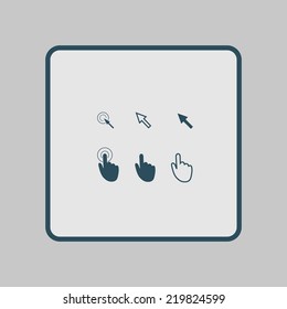 Cursor pointer icons. Mouse, hand, arrow. Click press and touch actions. Flat style.EPS 10.
