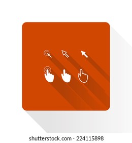 Cursor pointer icons. Mouse, hand, arrow. Click press and touch actions. Flat style.EPS 10.