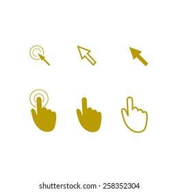 Cursor pointer icons. Mouse, hand, arrow. Click press and touch actions. Flat style. EPS 10.