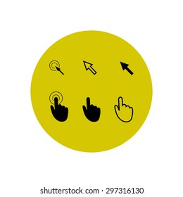 Cursor pointer icons. Mouse, hand, arrow. Click press and touch actions. Flat style.EPS 10.