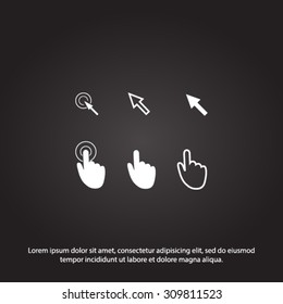 Cursor pointer icons. Mouse, hand, arrow. Click press and touch actions. Flat style.EPS 10.