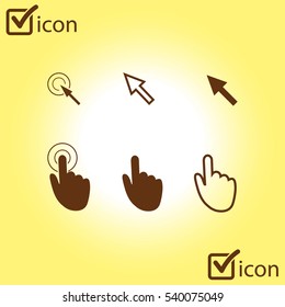 Cursor pointer icons. Mouse, hand, arrow. Click press and touch actions. Flat style.EPS 10.