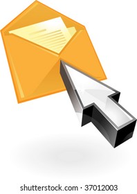 Cursor pointing at envelope. Vector illustration.