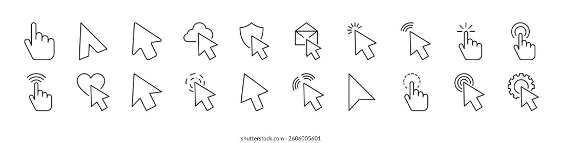 Cursor Related Line Icon Collection. Editable Stroke. Perfect for Infographics, Articles, Books, Flyers, Banners