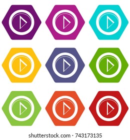 Cursor to right in circle icon set many color hexahedron isolated on white vector illustration