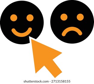 Cursor seleccionando un ícono de cara feliz sobre un ícono de cara triste para un Comentarios de satisfacción Cliente