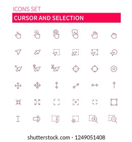 Cursor and selection simple outline icons with editable strokes. Thin line style vector illustration.