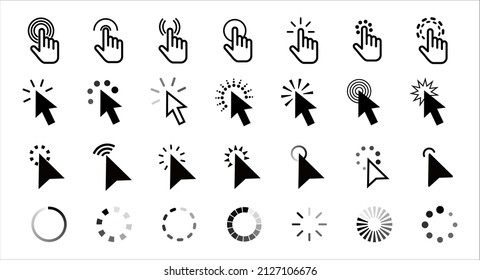 Cursor set icon. Mouse click cursor. Cursor and loading icons collection. Vector illustration.