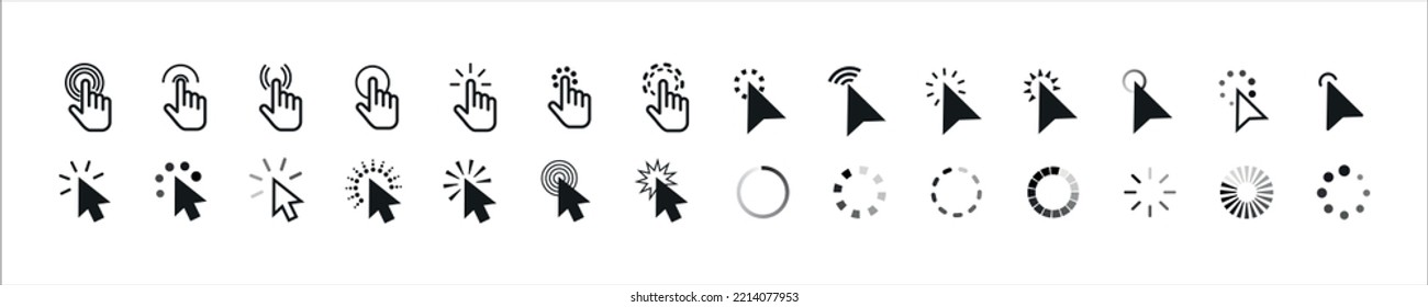 Cursor set icon. Mouse click cursor. Cursor and loading icons collection. Vector illustration.	