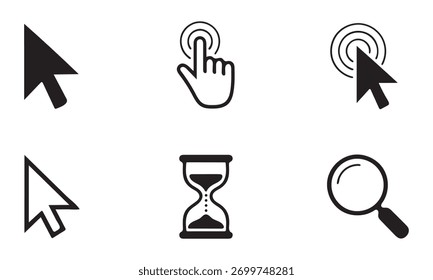 Cursor silhouette icon set line art vector illustration