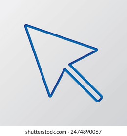 Cursor simple icon vector. Flat design. Paper cut design. Cutted blue symbol with shadow. Gray background.ai