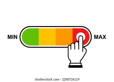 the cursor switches the slider to the maximum mode. flat vector illustration.