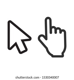 cursor symbol. click icon. arrow and hand clicking sign isolated on white background.  vector illustration