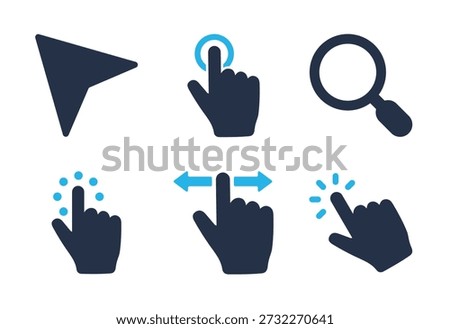 Cursor and Touch Gesture icon set. Solid glyph series icons