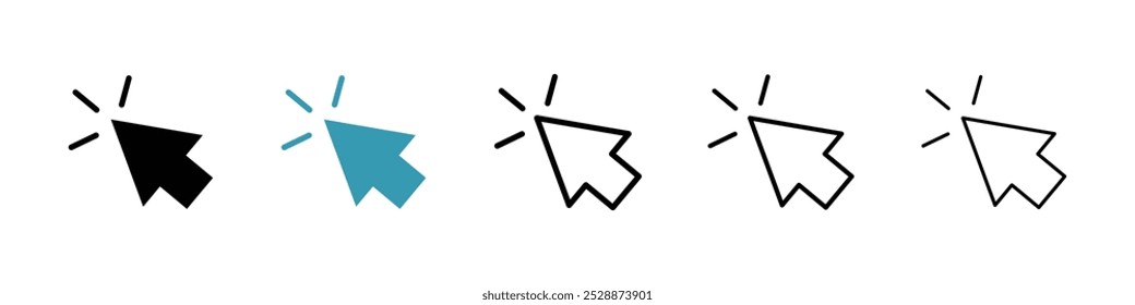 Cursor vector icon set in black and blue colors.