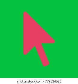 Cursor-arrow icon. Vector. Paradise pink icon on dark pastel green background.