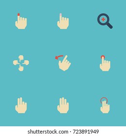 Cursors and Hand Icons Set of Hold, Rearward, Sensory And Other Vector Elements. Set Of Gesticulation Flat Cursor Hand Icons Symbols Also Includes Soft, Rearward, Touchscreen Objects.